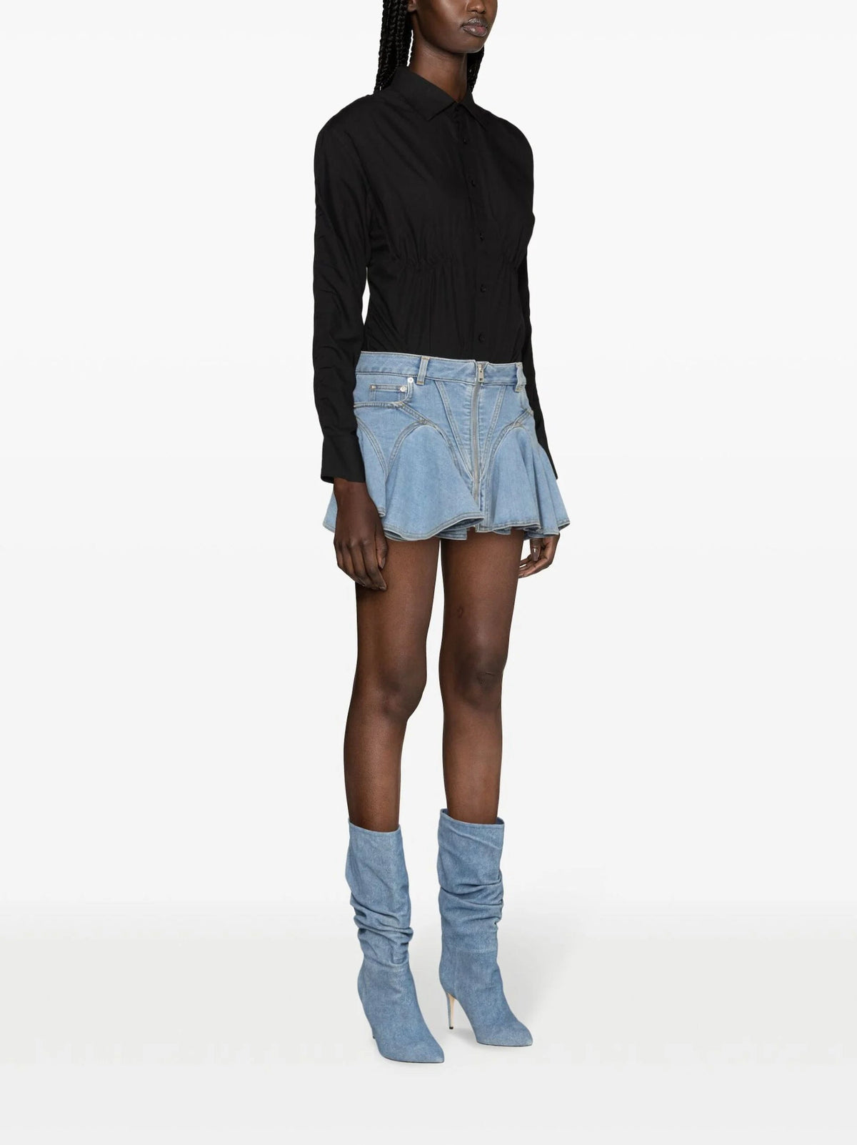 BLUE FLARED DENIM MINI SKIRT Flowering Girl