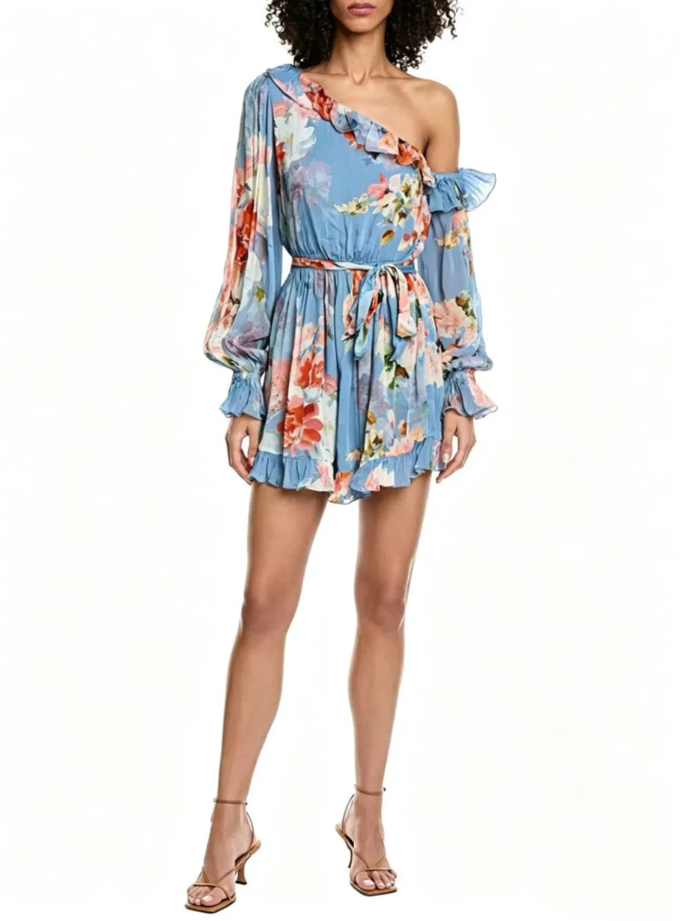 Medha Blue Printed Long Sleeve Mini Dress Flowering Girl