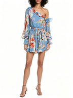 Medha Blue Printed Long Sleeve Mini Dress Flowering Girl