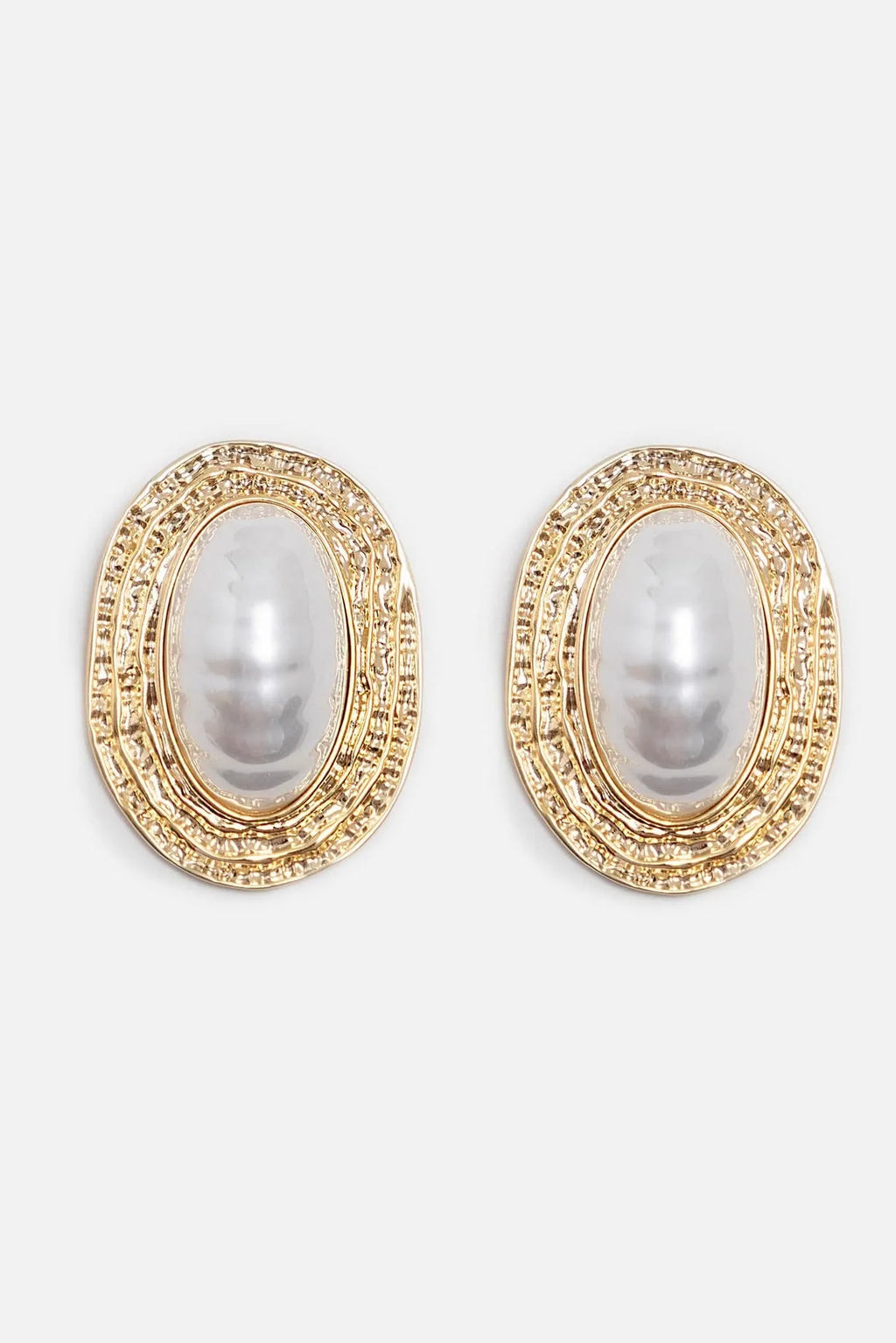 Vintage Textured Gold Oval Baroque Pearl Stud Earrings Flowering Girl