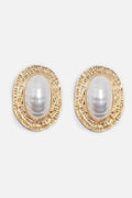 Vintage Textured Gold Oval Baroque Pearl Stud Earrings Flowering Girl