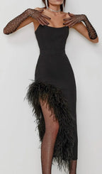 Feather High-Low Dress In Black Flowering Girl