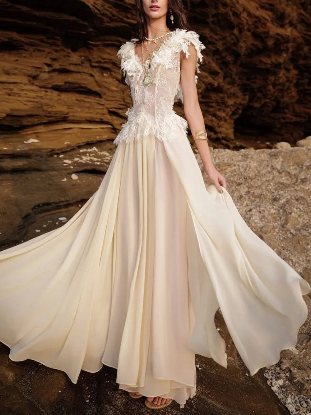 Mandel Lace Maxi Dress Flowering Girl