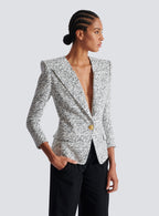 Alphabet Pattern White Jacket With Single Button Flowering Girl
