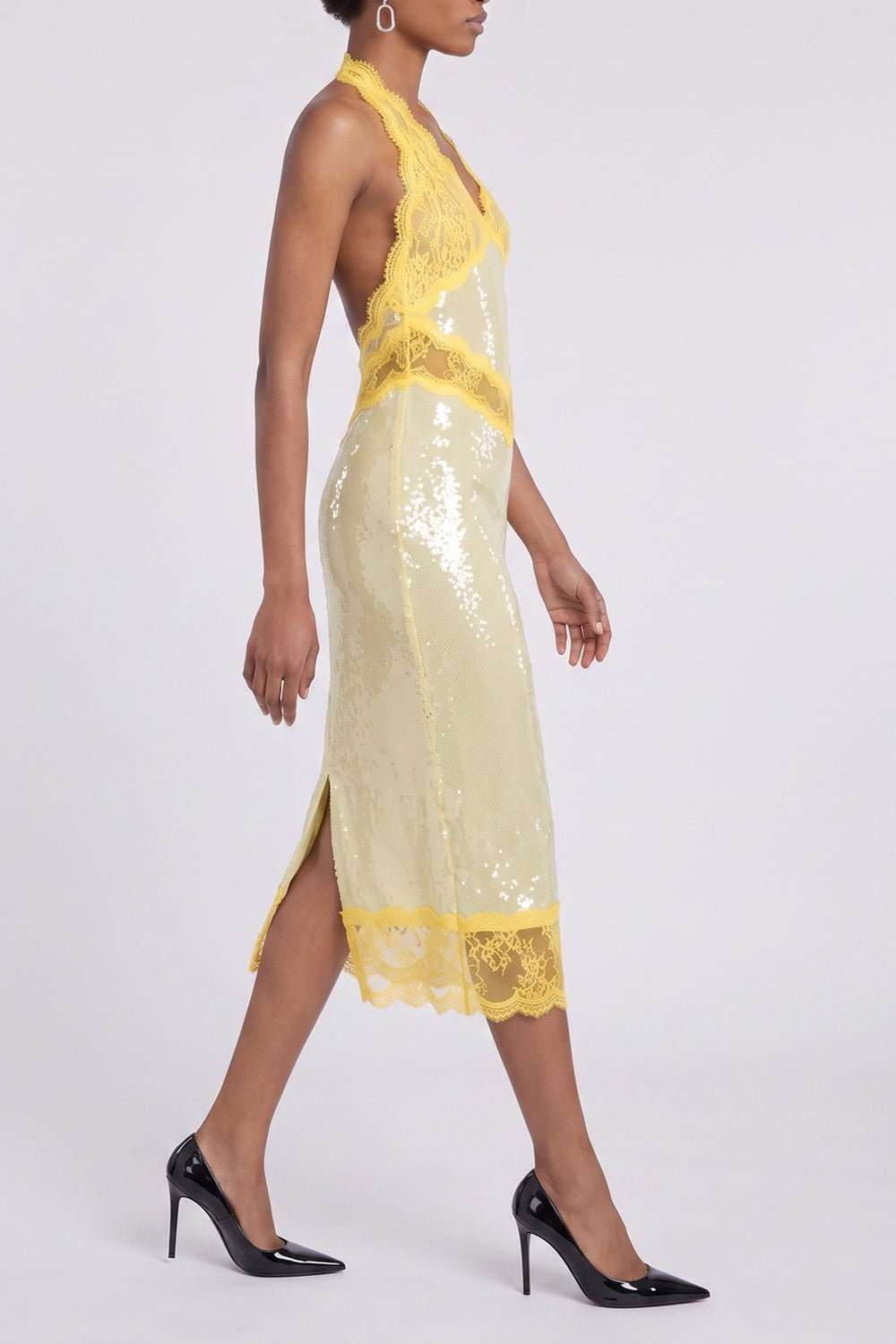 Halter Lace Trim Sequin Midi Dress Flowering Girl