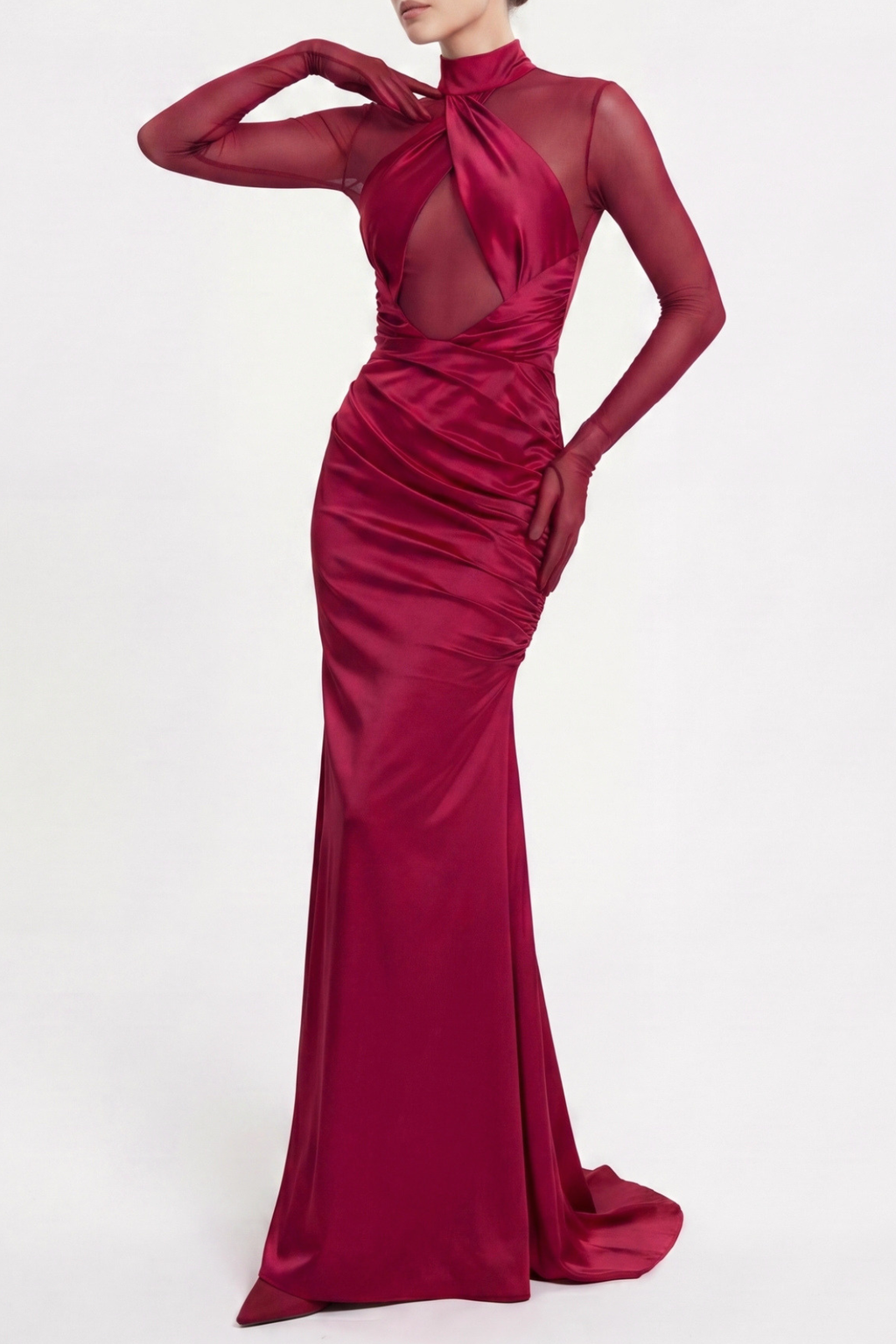 Lorere Mesh Satin Long Sleeve Maxi Dress Flowering Girl