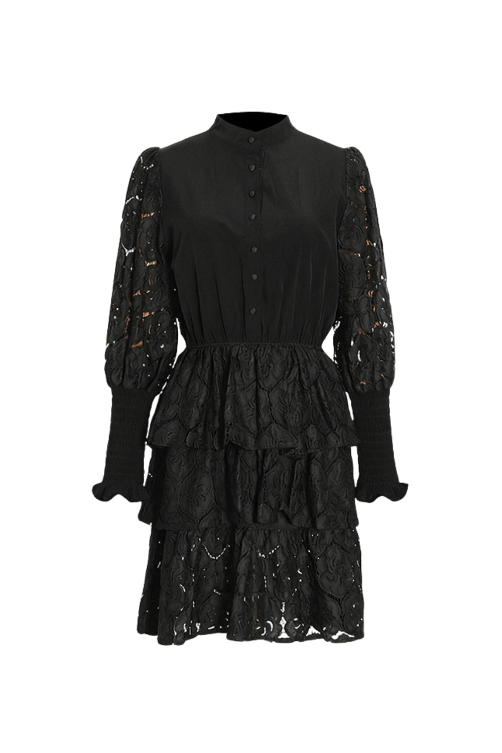 Vanessa Long Sleeves Layered Lace Mini Dress In Black Flowering Girl