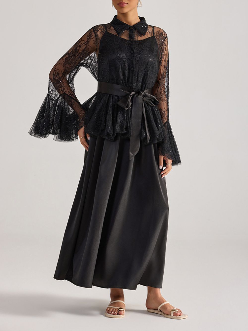 Miori Black Lace Top & Maxi Dress Set Flowering Girl