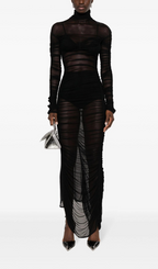 BLACK RUCHED SHEER MAXI DRESS Flowering Girl