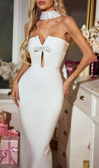 Oxyrin Scarf Pearl Bandage Maxi Dress Flowering Girl