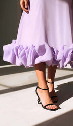 Suspender A-Line Midi Dress In Purple Flowering Girl