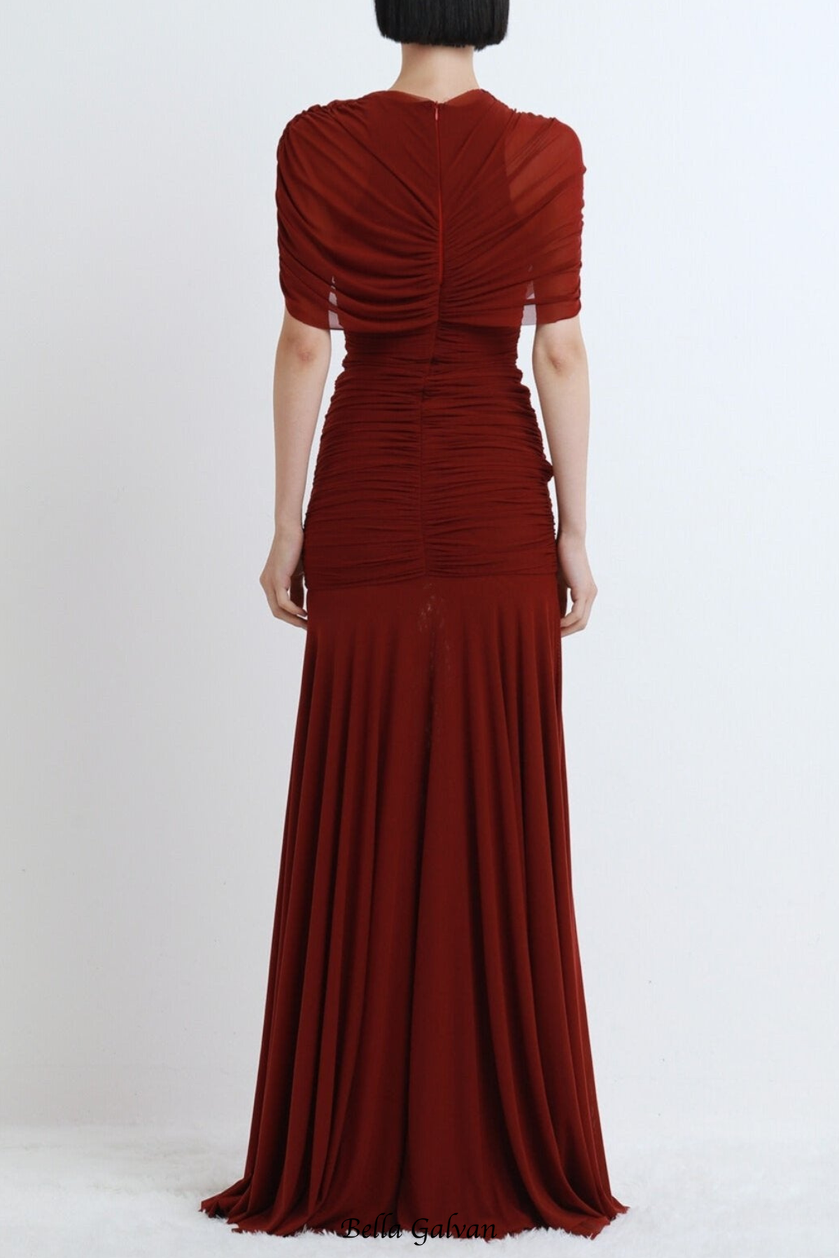 Suttoa Mesh Shawl Ruched Maxi Dress - Wine Flowering Girl