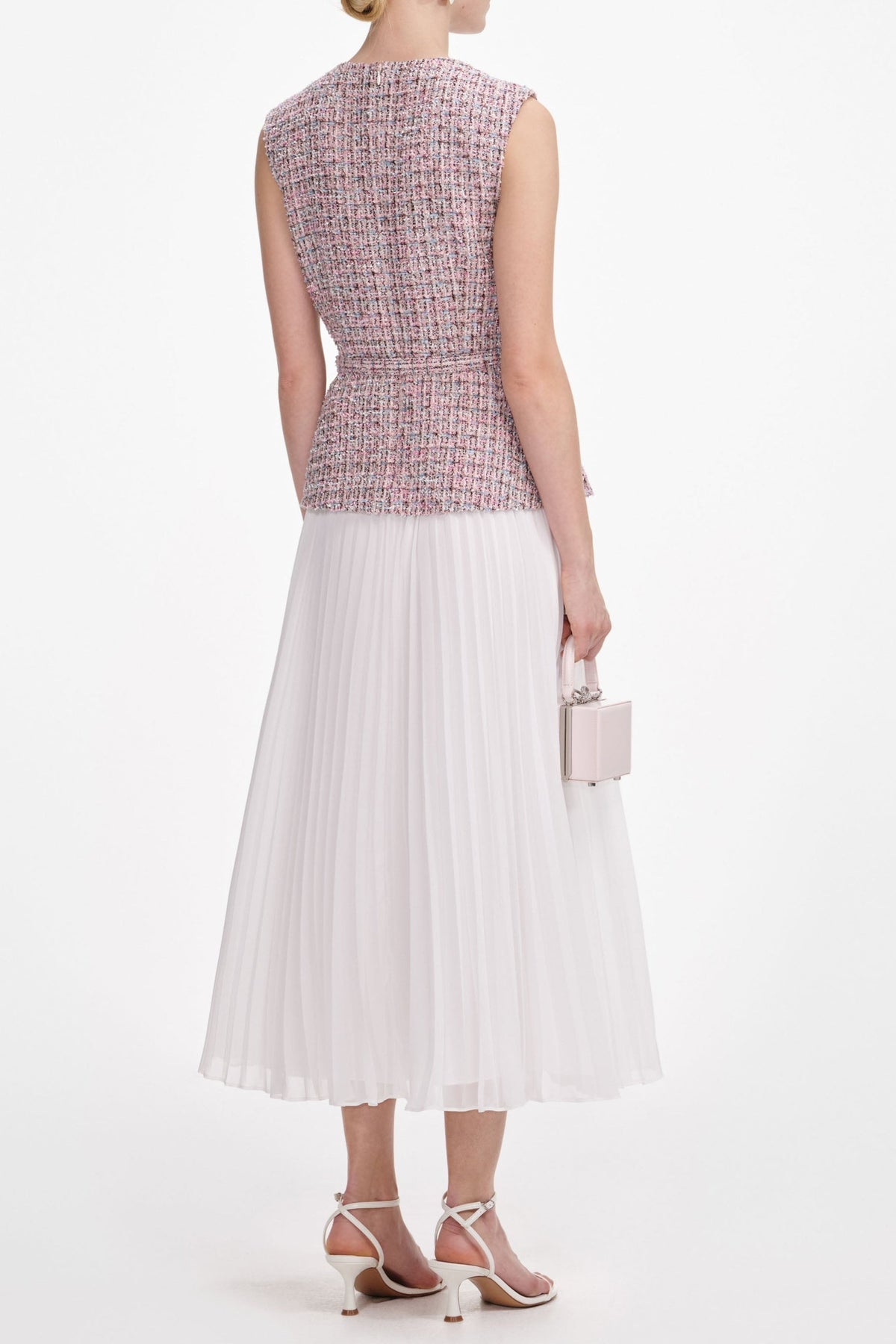 Aditi Pink Boucle Chiffon Midi Dress Flowering Girl