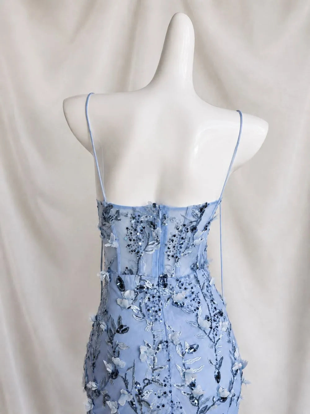 Floral Sequin Structured Bustier Maxi Dress Blue Flowering Girl