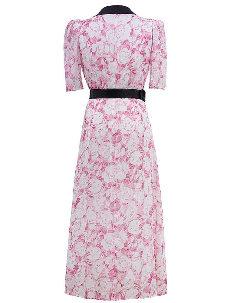 Pink Floral Printed Midi Dress Flowering Girl