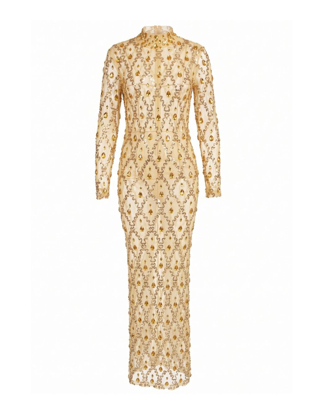 Long Sleeve Embellished Sequin Mesh Maxi Dress Yellow Flowering Girl