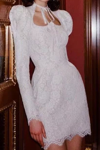 Lace Puff-Sleeve Mini Dress Flowering Girl