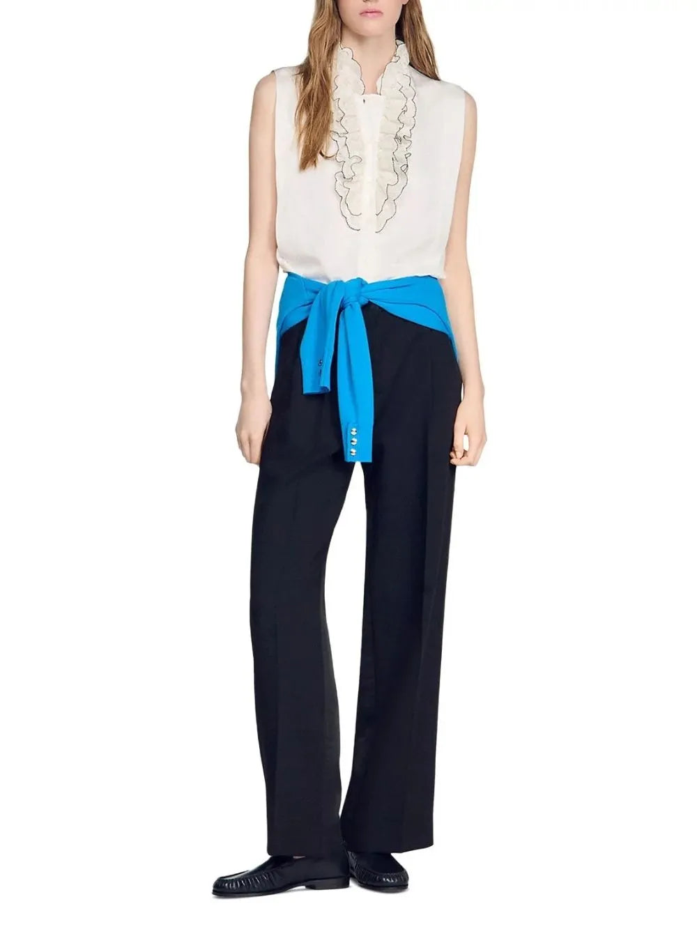 Contrast Ruffle Shirt Flowering Girl