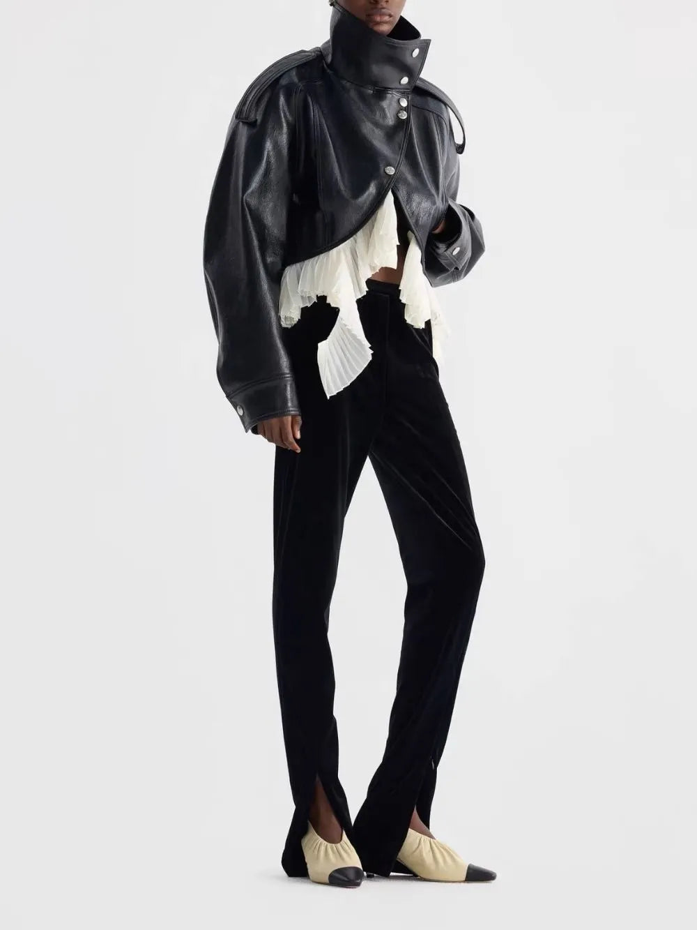 Maysa Black PU Leather Ruffle Jacket Flowering Girl
