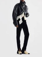 Maysa Black PU Leather Ruffle Jacket Flowering Girl