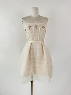 Teresa Beige A-Line Straight Across Neck Lace Mini Dress Flowering Girl