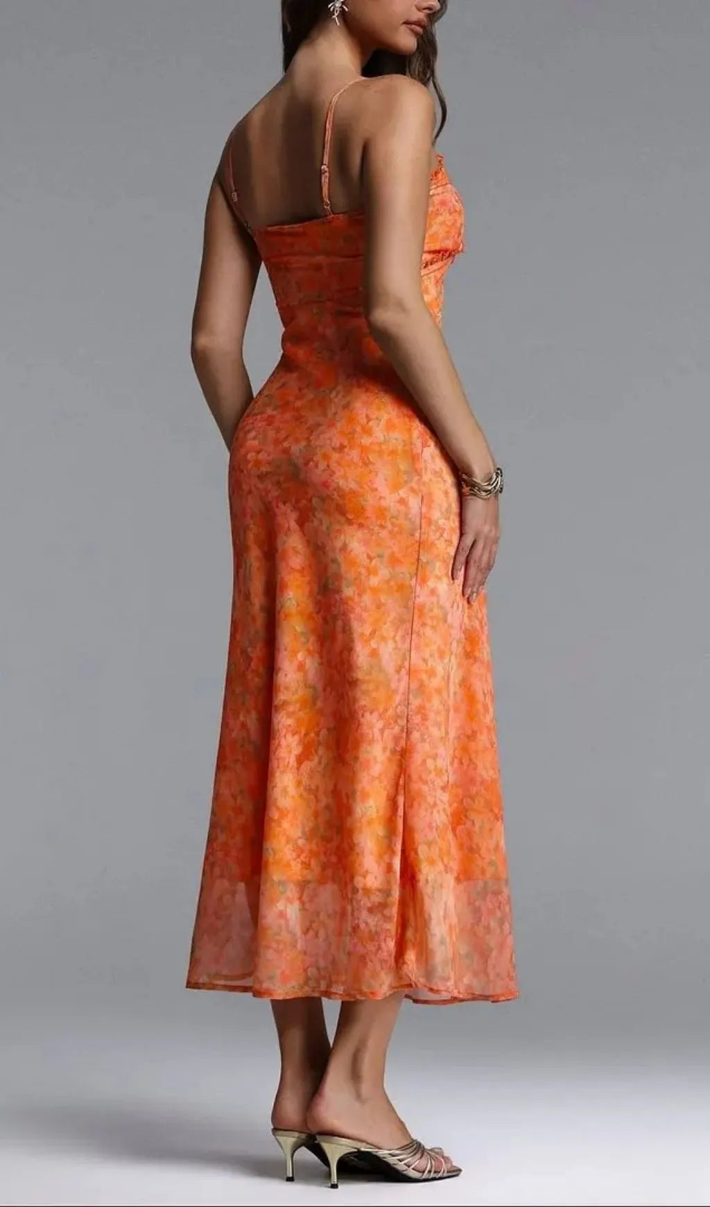 Ienee Sleeveless Ruffle Floral Print Woven Maxi Dress Flowering Girl