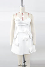 valerie 3d flower embellished strapless mini dress in white Flowering Girl
