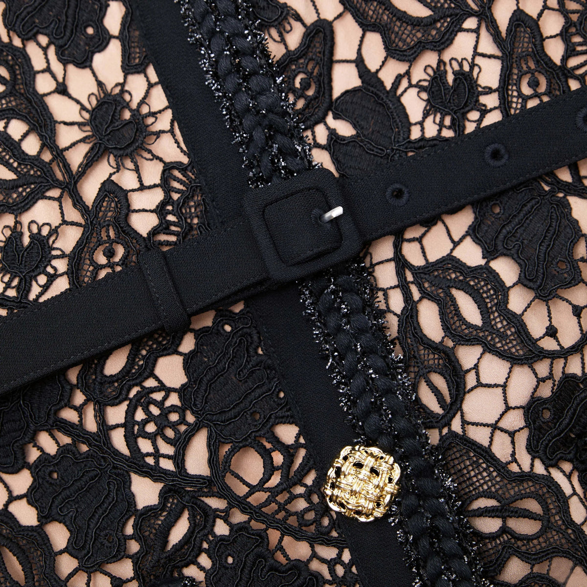 BLACK GUIPURE LACE SHORT SLEEVE MIDI DRESS Flowering Girl