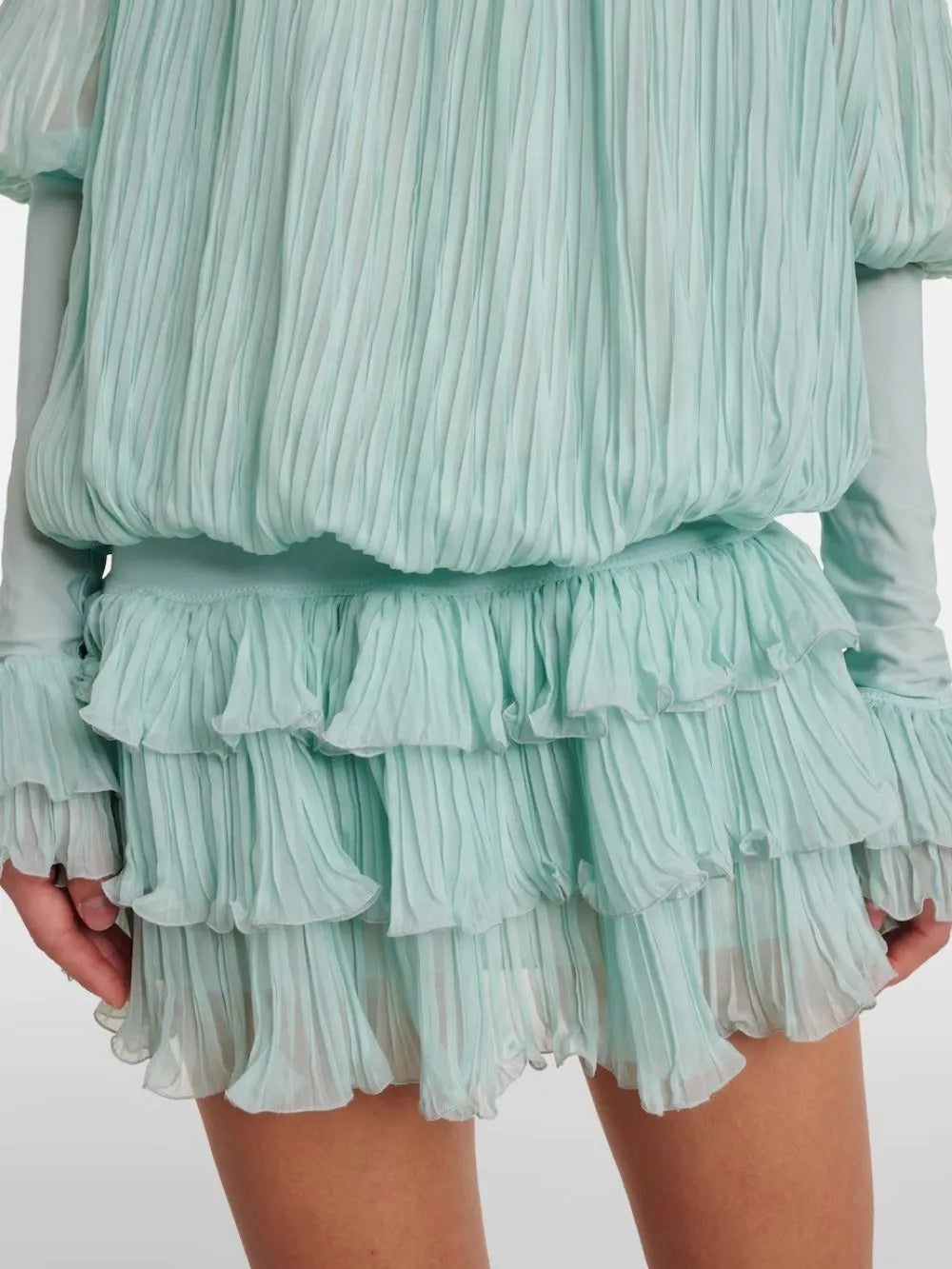Manon Mint Long Sleeve Pleated Mini Dress Flowering Girl