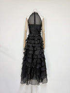Samantha Black 3D Petal Ruffled Rhinestone Embellished Maxi Dress Flowering Girl