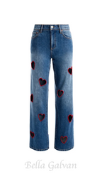 Elowen Heart Embroidered Cutout Jeans Flowering Girl