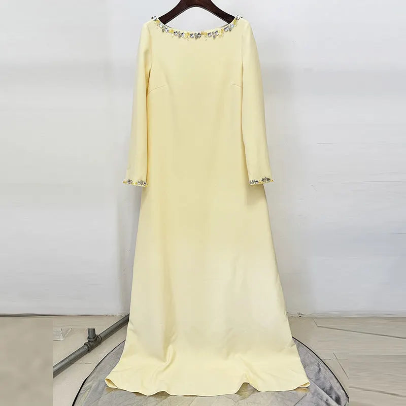 Blush Pink Long Sleeve Kaftan-Style Maxi Dress Flowering Girl