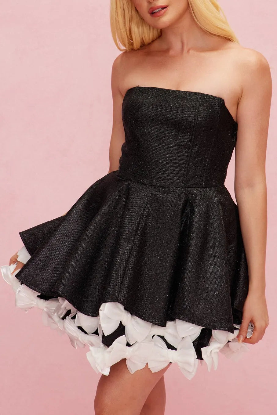 Beate Strapless Sequin Bow Puffy Mini Dress Flowering Girl