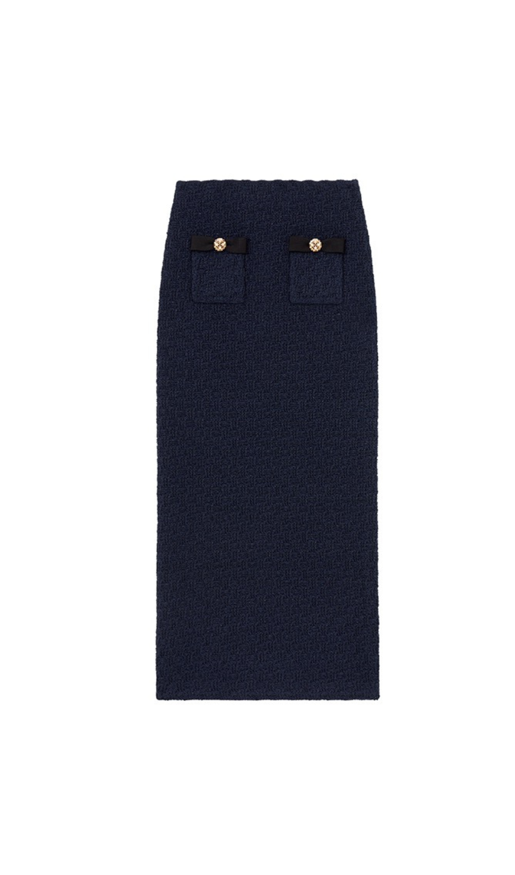 NAVY WEAVE KNIT MIDI SKIRT Flowering Girl