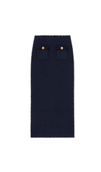 NAVY WEAVE KNIT MIDI SKIRT Flowering Girl