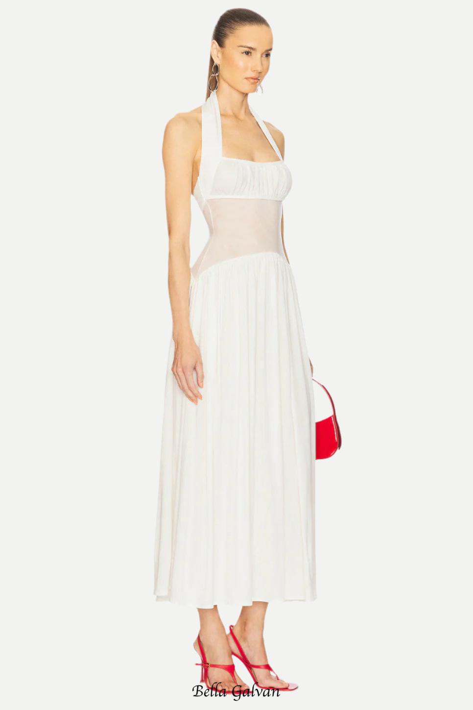 hilary Halter Neck Ruffle Maxi Dress in white Flowering Girl