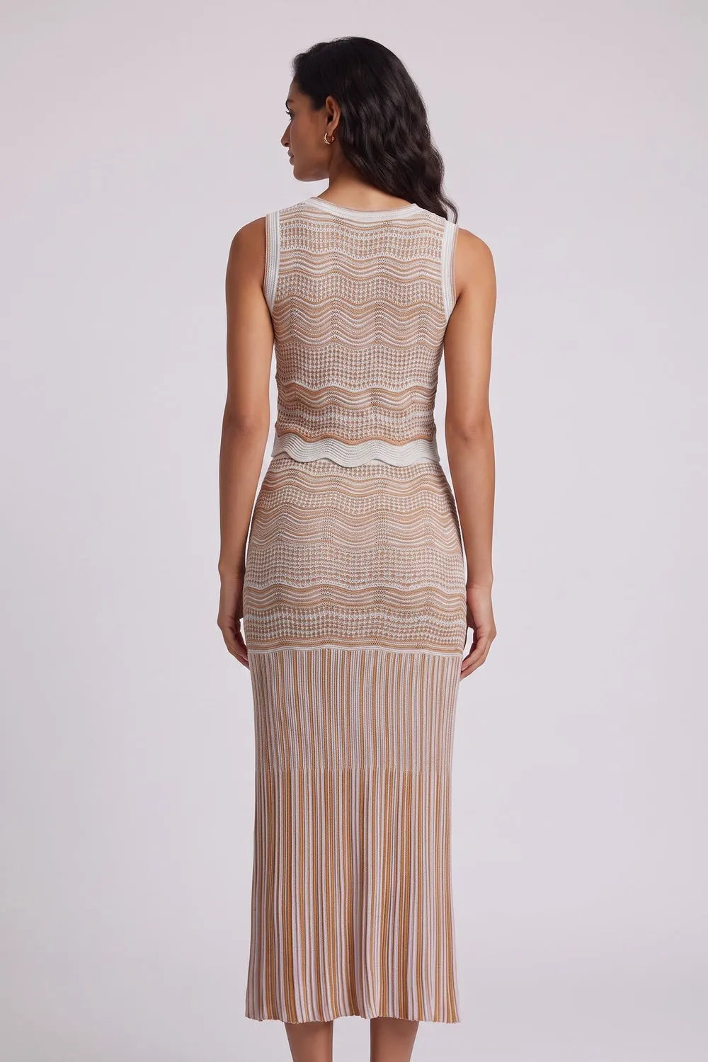 Beige Pointelle Knit Fitted Column Two-Piece Set Flowering Girl