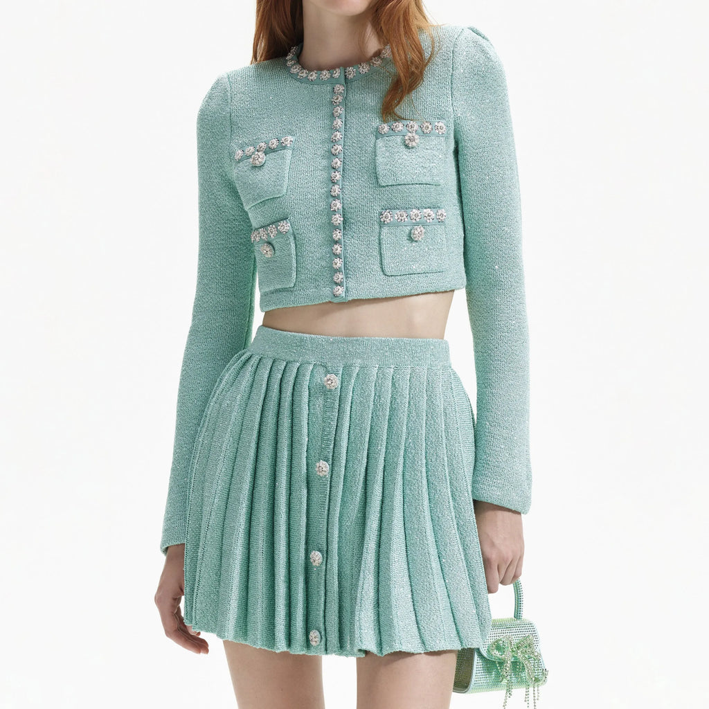 MINT SEQUIN PLEATED KNIT SKIRT Flowering Girl