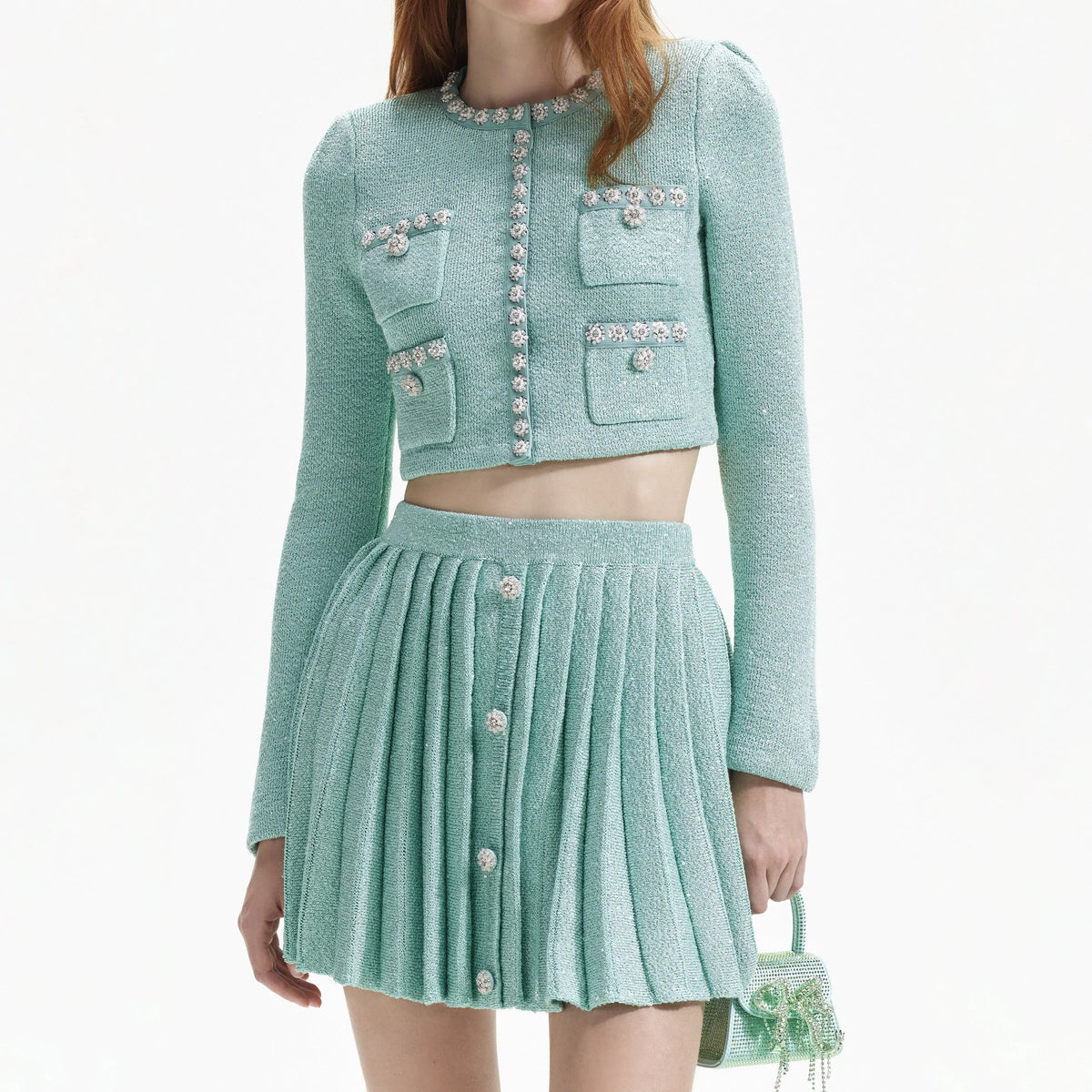 MINT SEQUIN PLEATED KNIT SKIRT Flowering Girl