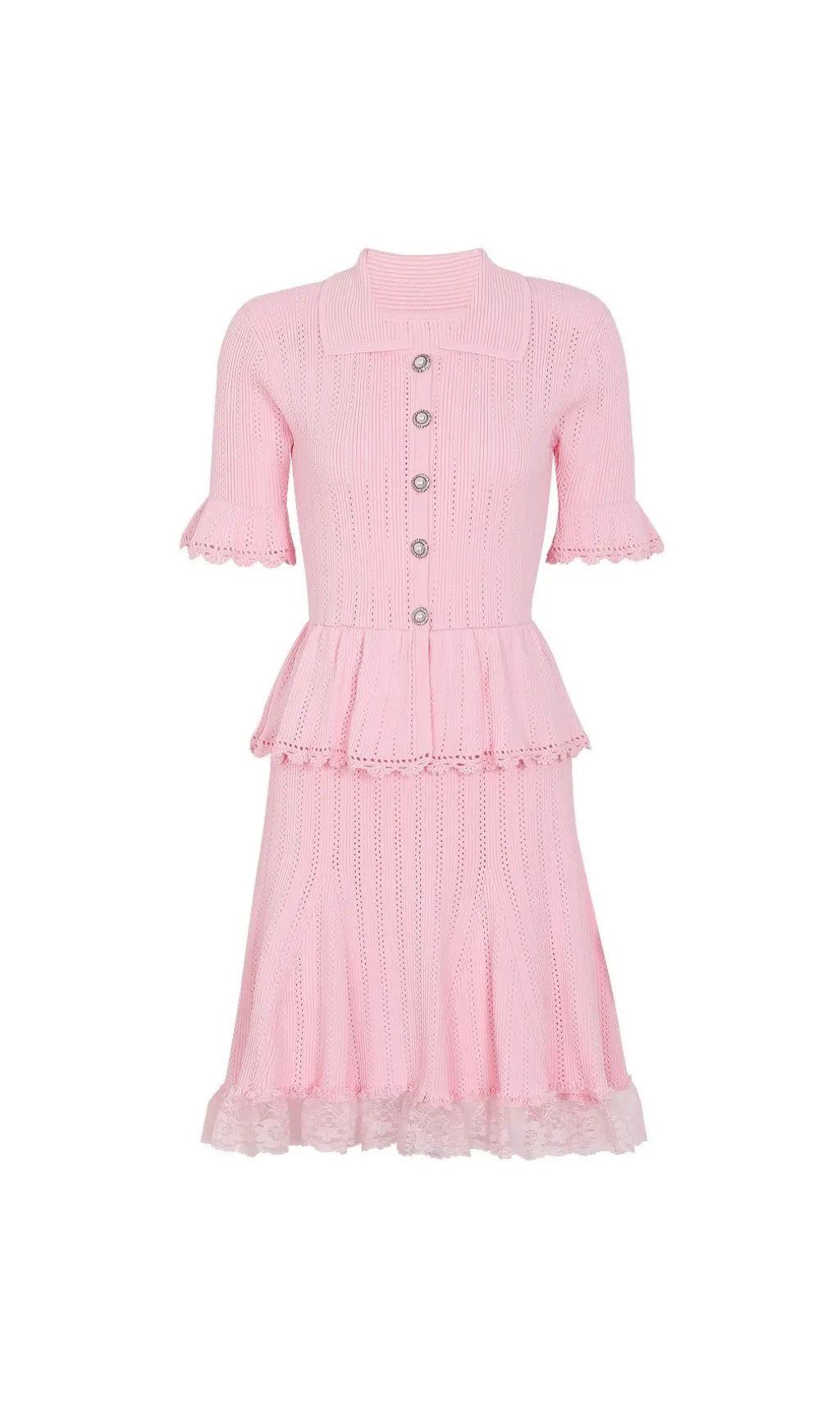 Khosrow Pink Lace Knit Mini Dress Flowering Girl