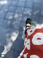 Red A-Line Hand-Painted Printed Skirt Flowering Girl