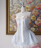 Bow Woven Lace Tube Top Mini Dress In Pink Flowering Girl