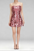 Virginia Strappy Sequin Embellished Mini Dress In Pink Flowering Girl