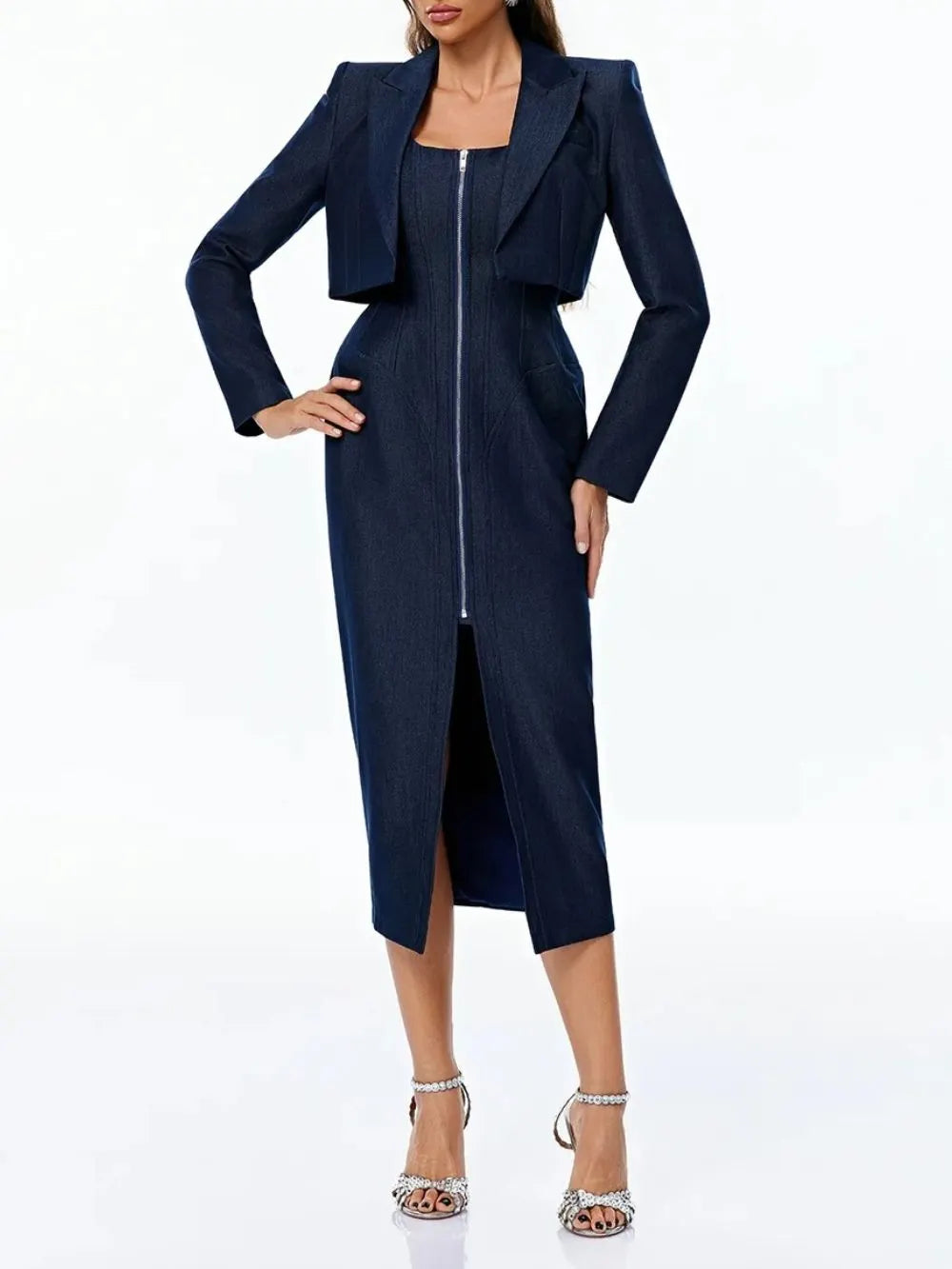 Geralyn Zipper Denim Dress Set Flowering Girl