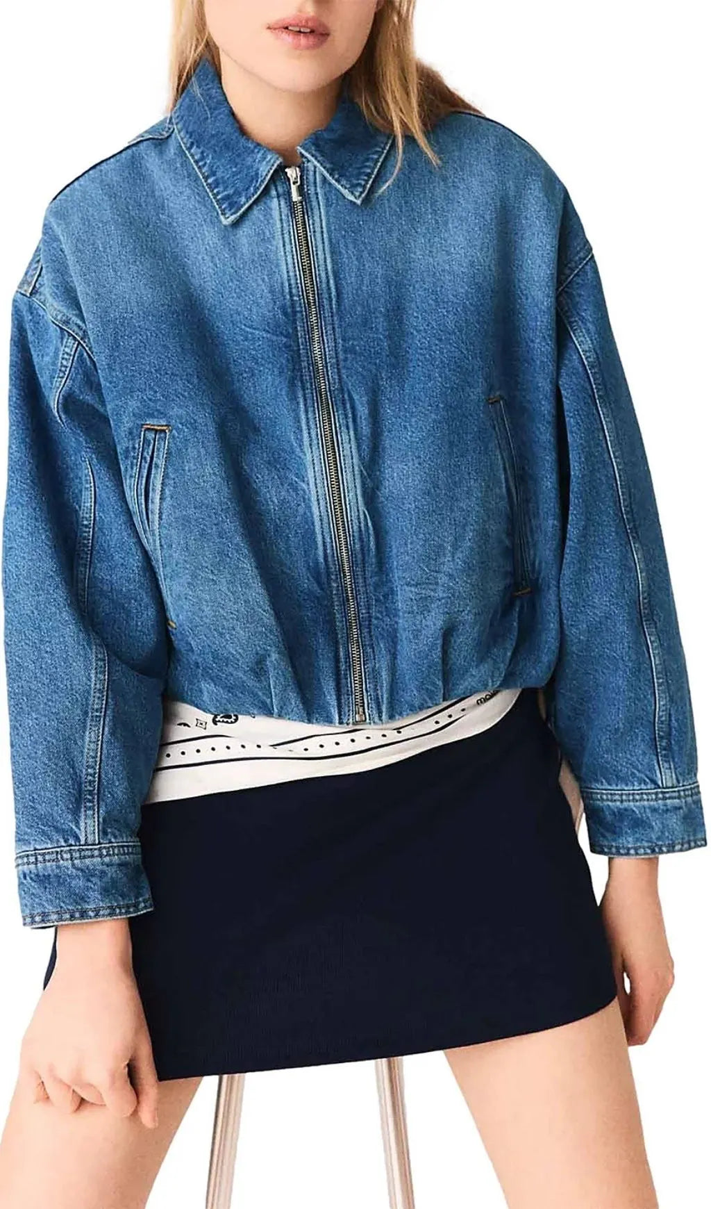 Denim Bomber Jacket Flowering Girl