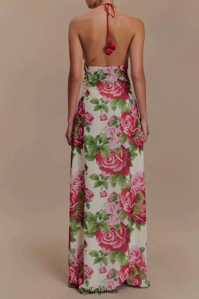 multicolor Floral halterneck high collar maxi dress Flowering Girl