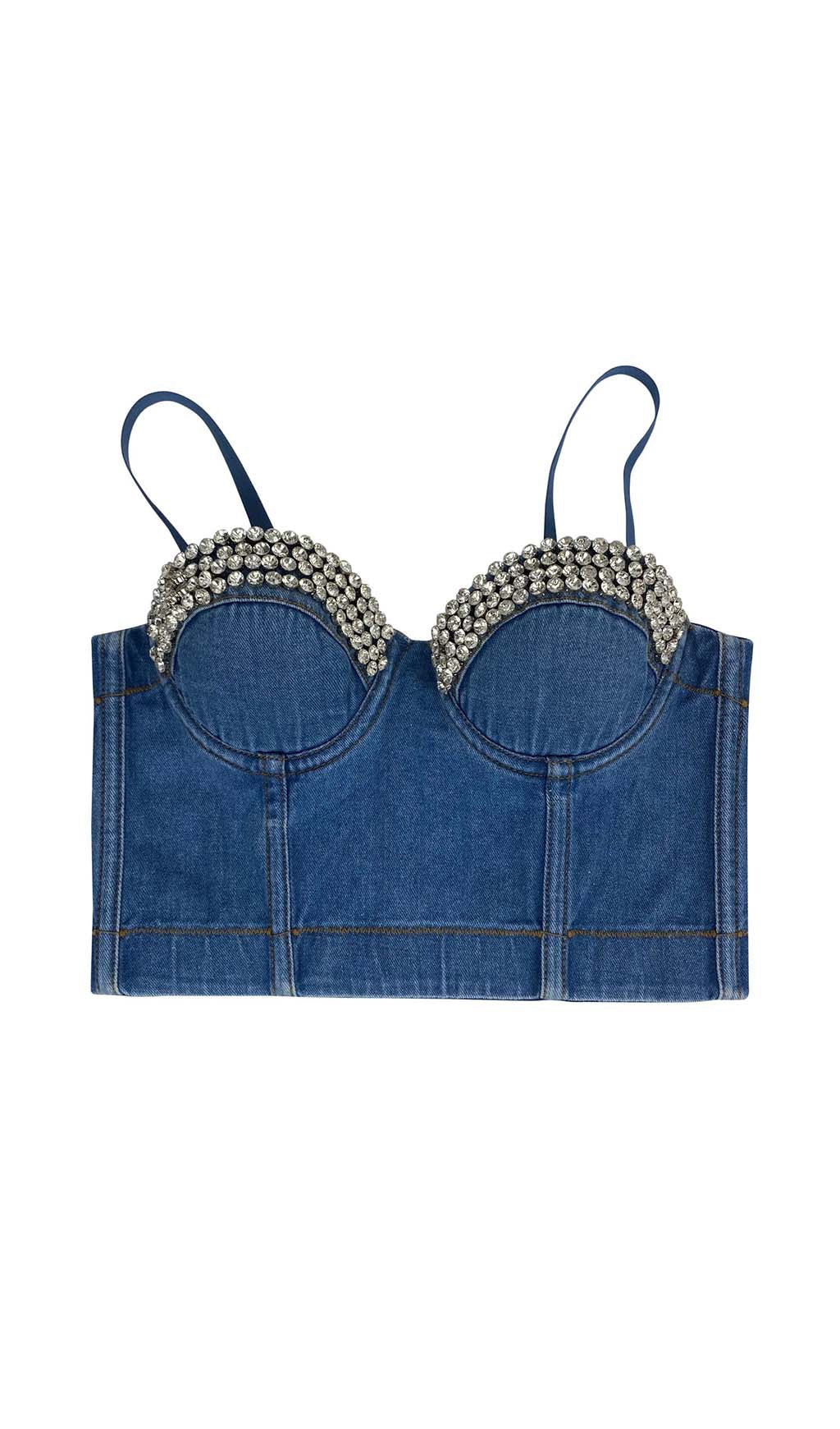Rhinestone Backless Cropped Top In Navy Blue Flowering Girl