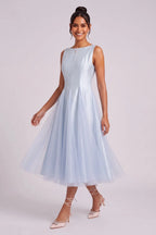 Light Blue Sleeveless Midi Dress Flowering Girl