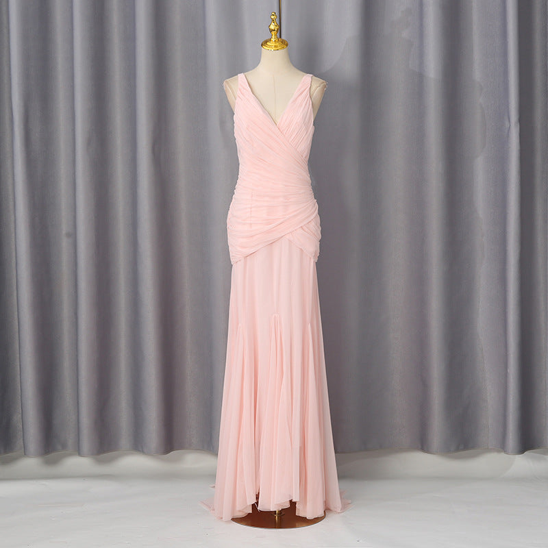 Pale Pink Lightweight Jersey Mermaid Gown Flowering Girl