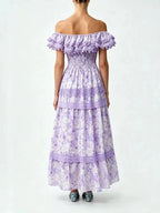 Maribel Purple Floral Off-Shoulder Maxi Dress Flowering Girl